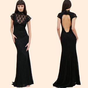 Ana Maria Couture Black Lace Maxi Dress
